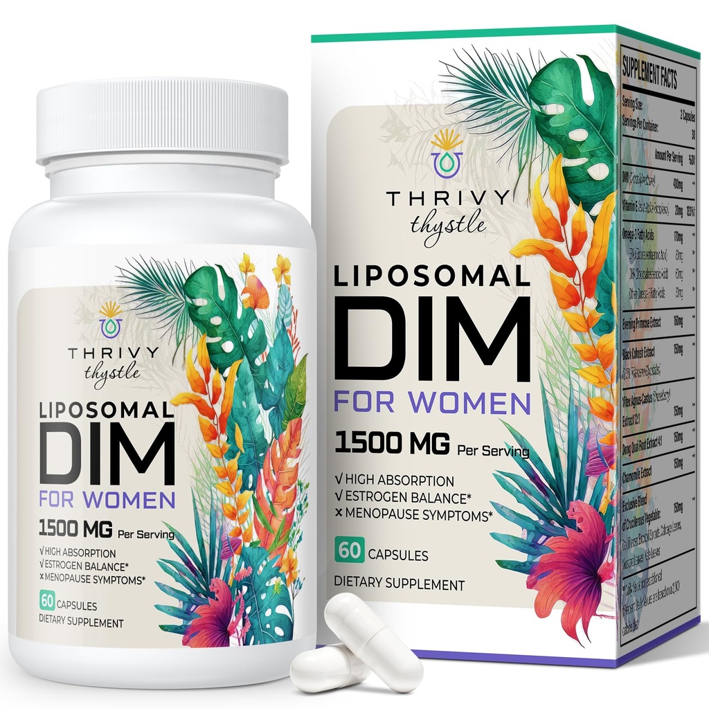 Liposomale DIM-Ergänzung - 1500 mg Frauen DIM-Ergänzung - Estrogen-Ergänzungen enthalten Vitamin E, Evening Primrose, Black Cohosh, Omega-3 Fettsäuren