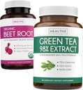 Racine de betterave et extrait de thé vert (1-Mois) Detox Power Duo - Racine de betterave biologique avec poivre noir pour l'absorption 1250mg (60 comprimés) et extrait de thé vert 98% avec EGCG 1000mg par portion (60 capsules)