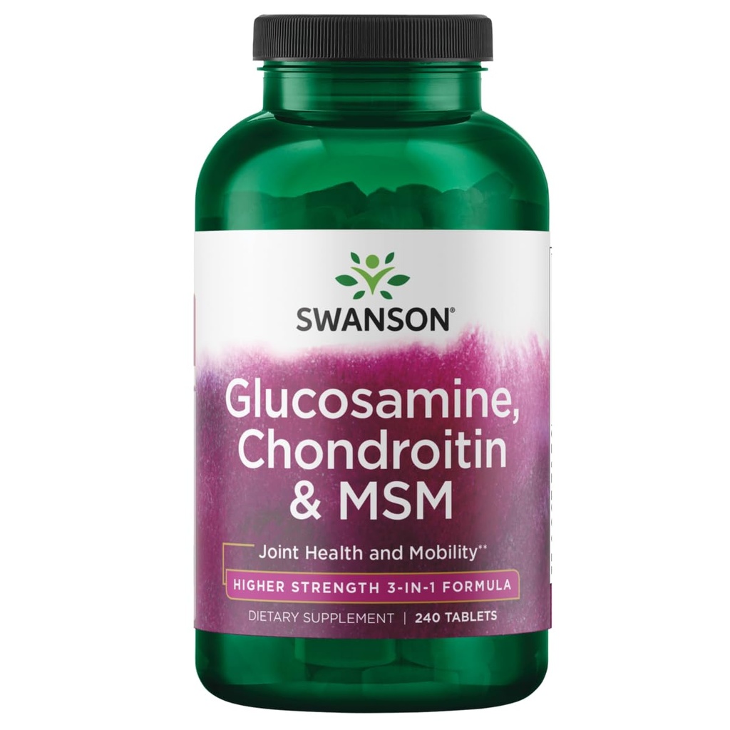 Swanson Glucosamine Chondroitin MSM (Methylsulfonylmethan) 3-in-1 Formel Joint Mobility Flexibility Comfort Cartilage Connective Tissue Health Support Nahrungsergänzung 240 Tabletten (Tabs)
