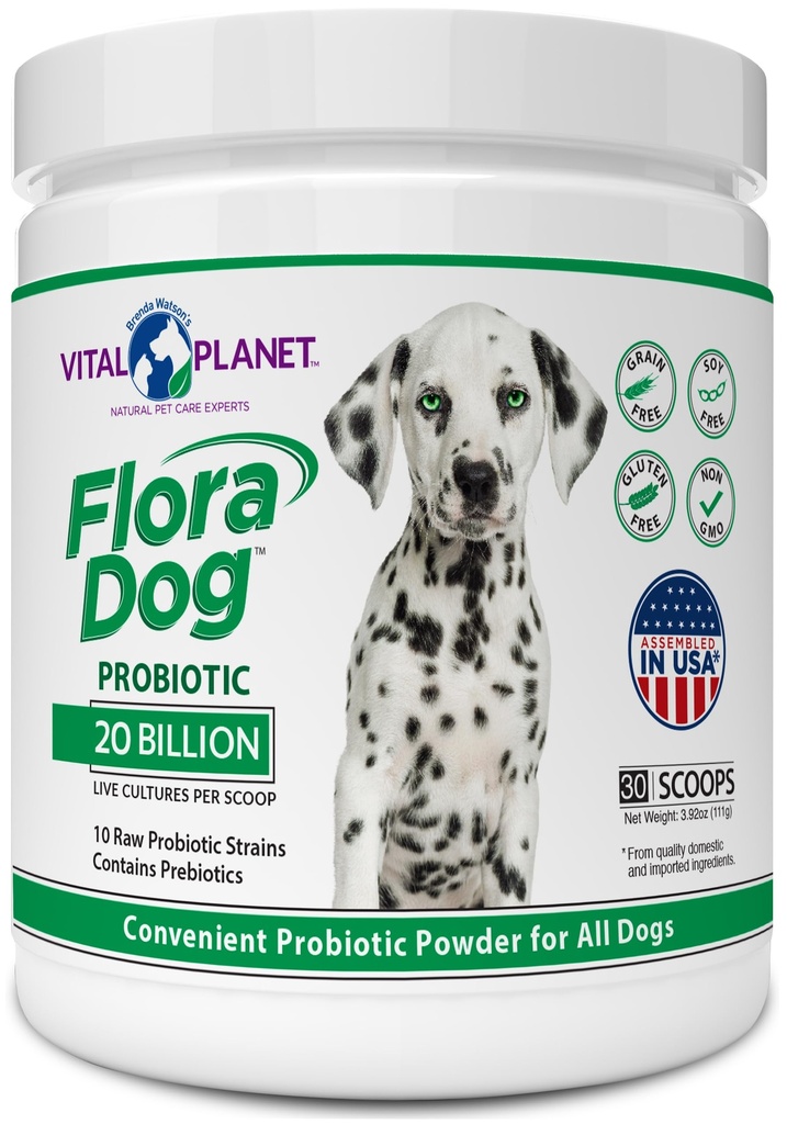 Vital Planet - Flora Dog Probiotic Powder Supplement mit 20 Billion Kulturen und 10 Strains, hohe Potenz Immun- und Verdauungsunterstützung Probiotika für Hunde, 3.92 Unze, 111 Grams, 30 Servietten
