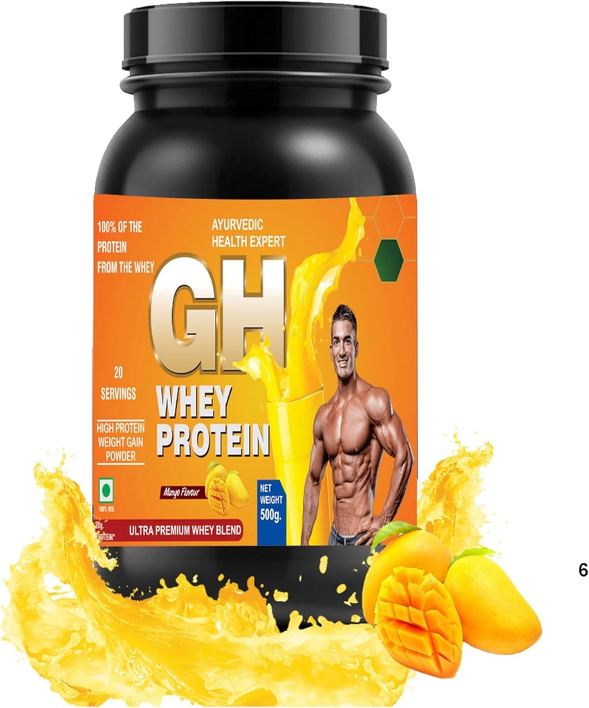 GH WHEY Protein, Ultra Premium recupero più veloce, assorbimento e crescita muscolare magra (1.1lbs, Mango Flavor)
