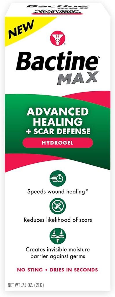 Bactine MAX Hydrogel de guérison avancé avec la défense des cicatrices - Protection plus rapide des infections et des premiers soins avec des ingrédients naturels - Gel de prévention des cicatrices - 0,75oz