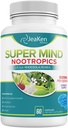 Super Mind - Nootropics Cognitive Enhancer - Brain Boost Supplement mit natürlichen Inhaltsstoffen - Bacopa Monnieri - Rhodiola Rosea - Ginkgo Biloba - Vitamin B12-60 Vegan Kapseln Made in USA