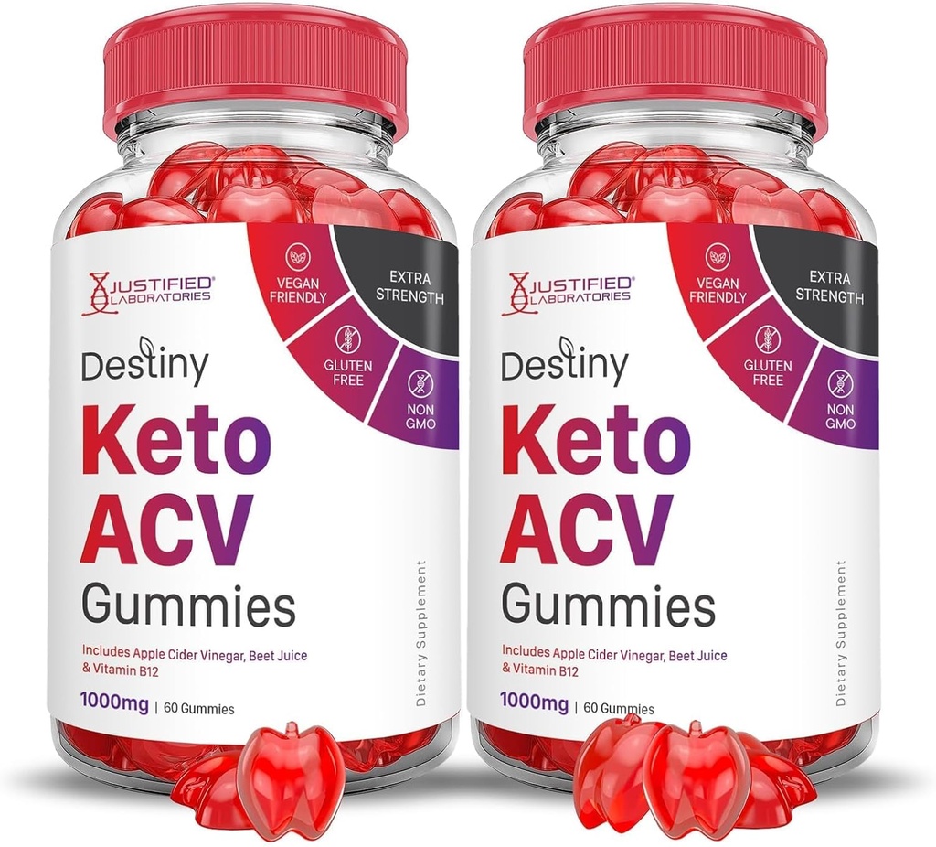 Laboratoires justifiés (2 Pack Destiny Keto ACV Gummies Advanced Formula 1000MG Destiny Keto Gummies vinaigre de cidre de pomme formulé avec du jus de betterave de grenade poudre B12 Vegan Non OGM 120 Gummys