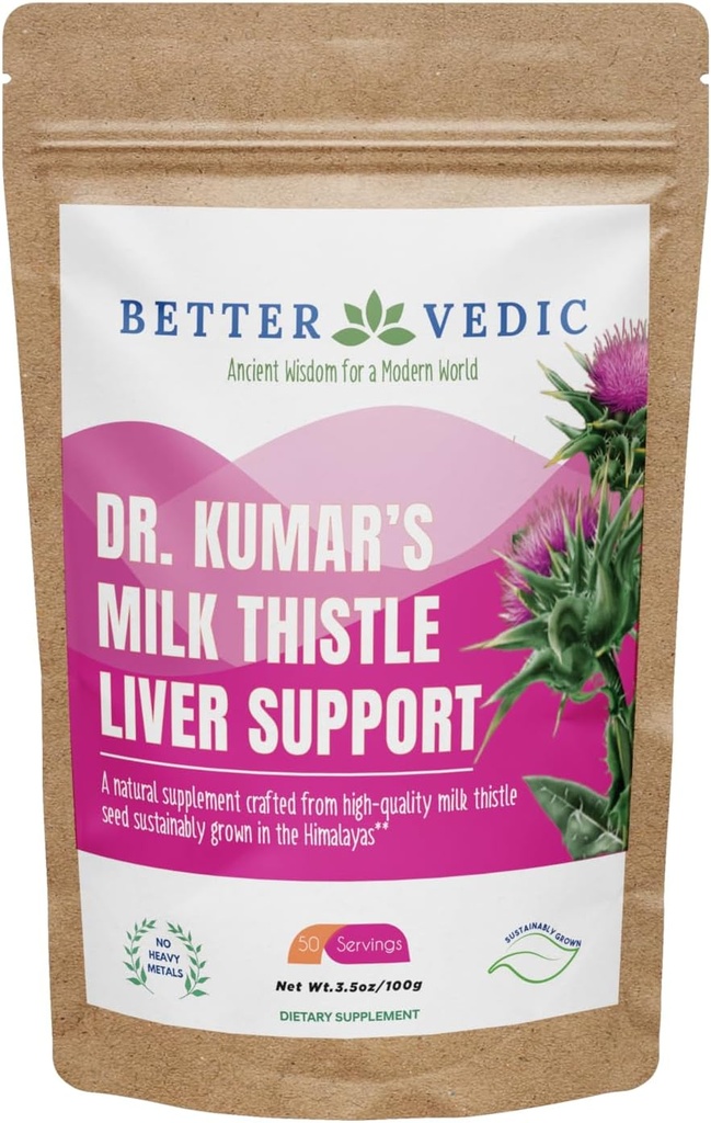 Thistle de lait Max - Soutien du foie - Poudre de chardon de lait pur - Silymarin, supplément à base de plantes ayurvédiques traditionnelles - Vegan, séché au soleil, sans conservateurs - 3,53 oz - 50 portions