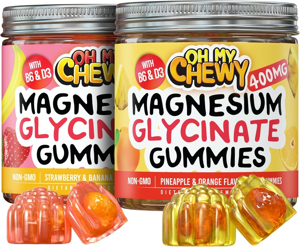 Magnesium Gummis Bundle – 2 Flaschen (je 60) – Erdbeere Banana & Ananas Orange