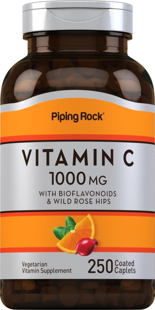 Piping Rock Vitamine C 1000mg.250 Caplets avec bioflavonoïdes et roses HIPS.