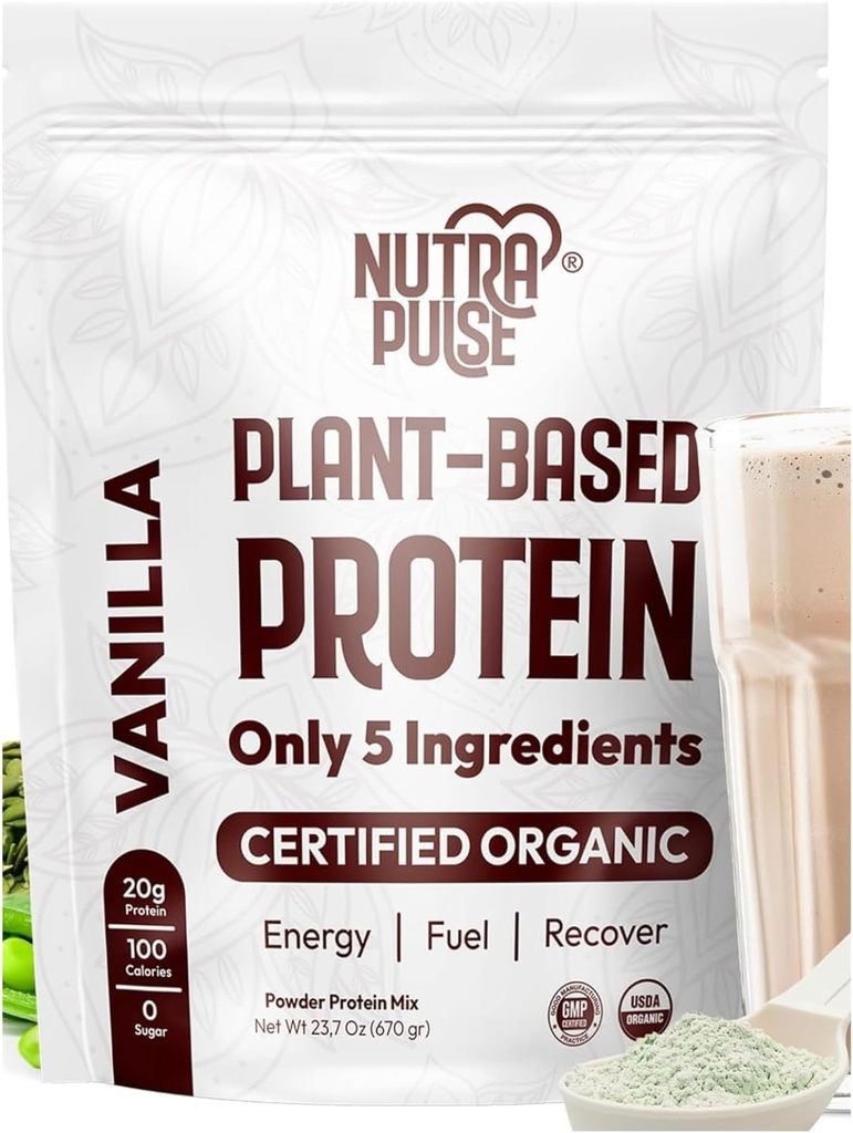 Bio Vegan Protein Pulver – Vanille Flavor, Pflanzenbasiert, Glutenfrei, Non-GMO, 20g Protein pro Servierung, Ideal für Glattereien, Shakes, Backen, Kochen (1 Packung, 20 Portionen)
