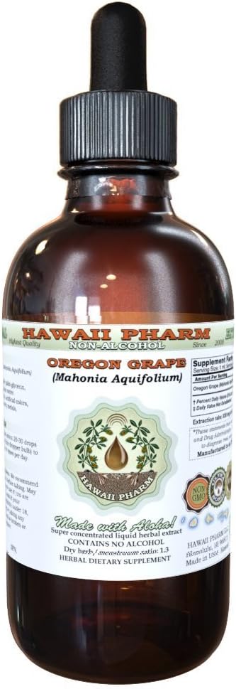Hawaii Pharm Oregon Grape Alkoholfreie Flüssigextrakt, Oregon Grape (Mahonia aquifolium) Getrocknete Wurzel Glycerit natürliche Kräuterergänzung, USA 2oz