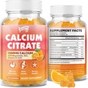 Calcium Citrate Gummies 1200 mg mit Vitamin D3, K2, Magnesium, Zink, Knochen Unterstützung für Knochen, Muskeln & Gelenke, Immunität & Gedächtnis Unterstützung, 60 Zähler