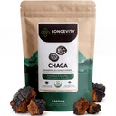 Langlebigkeit Botanicals Bio Chaga Pilzextrakt Pulver 100g | Konzentriert 10:1 Ratio | 100% Fruchtkörper | Inonotus Obliquus Natürliche Ergänzung für Immunfunktion, Antioxidantien & Vitalität