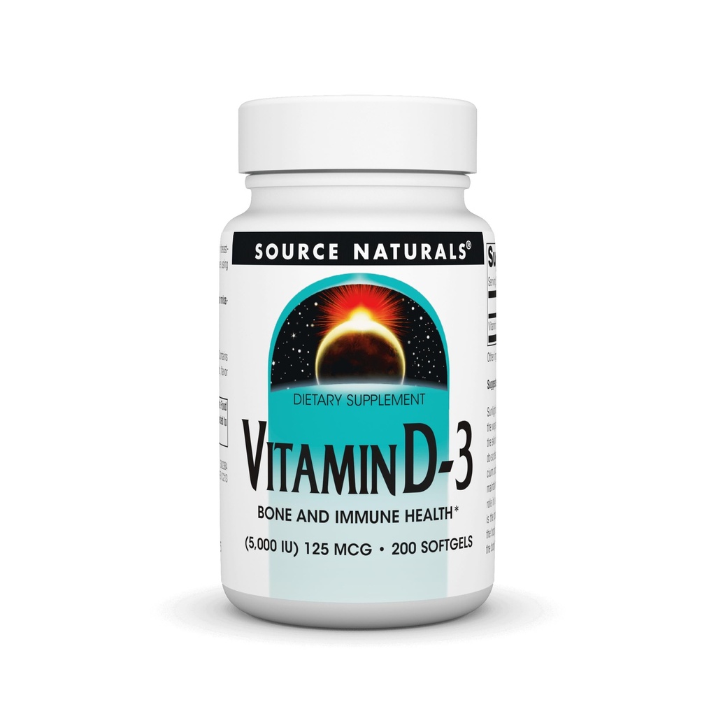 Source Naturelle Vitamine D-3 5000 iu soutient la santé osseuse et immunitaire* - 200 Softgels