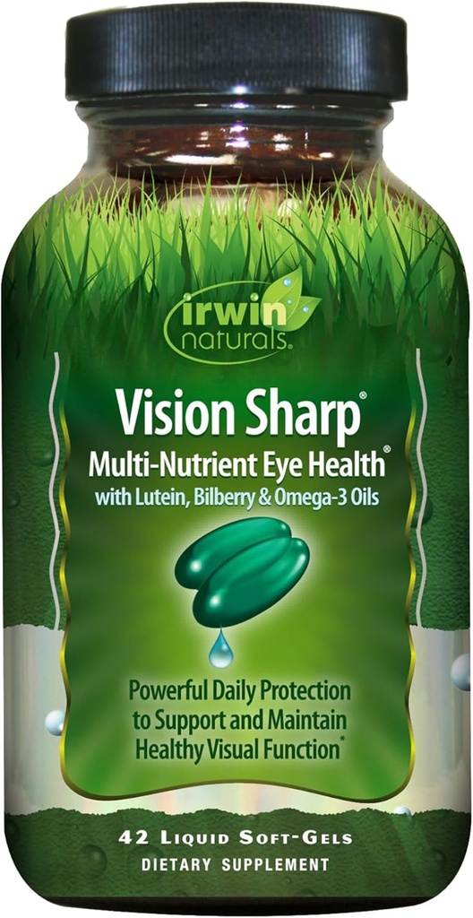 Irwin Naturals Vision Sharp Multi-Nutrient Augengesundheit - 42 Liquid Softgels - mit Lutein, Bilberry & Omega-3s