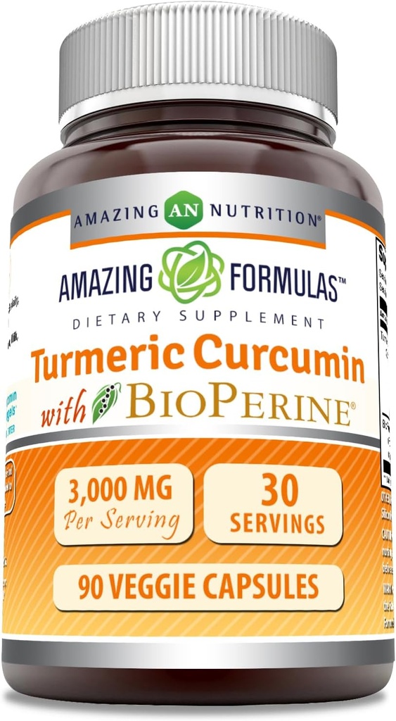 Incredibile formula curcumina currica con Bioperine 3000 mg Per Serving | 90 capsule vegetali Supplemento | Non-GMO | Gluten Free | Made in USA