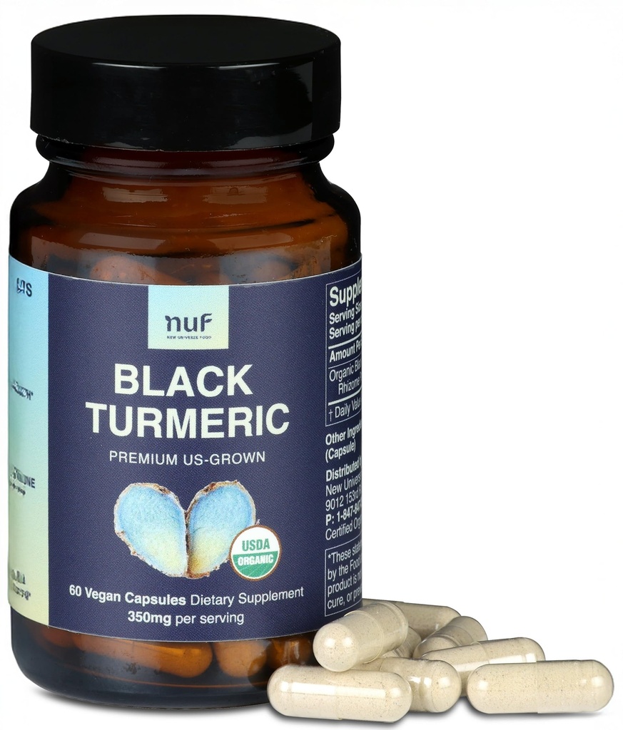 NUF- Organic Black Turmeric 350mg Root Vegan Capsules- US Grown- Gluten Free - Non GMO- Joint Support - Gesunde Entzündungsreaktion - Proper Immunfunktion