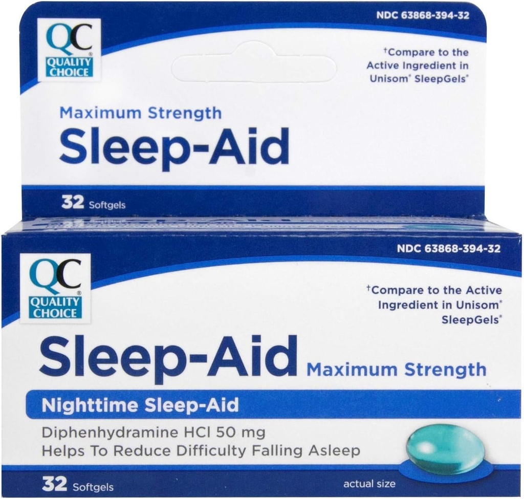 Scelta di qualità Max resistenza Sleep Aid, Nighttime Sleep Aid Difenidramine HCI 50 mg, Non Habit Forming for Occasional Sleeplessness, Facile da ingoiare Softgels, 32 Conte Bottle