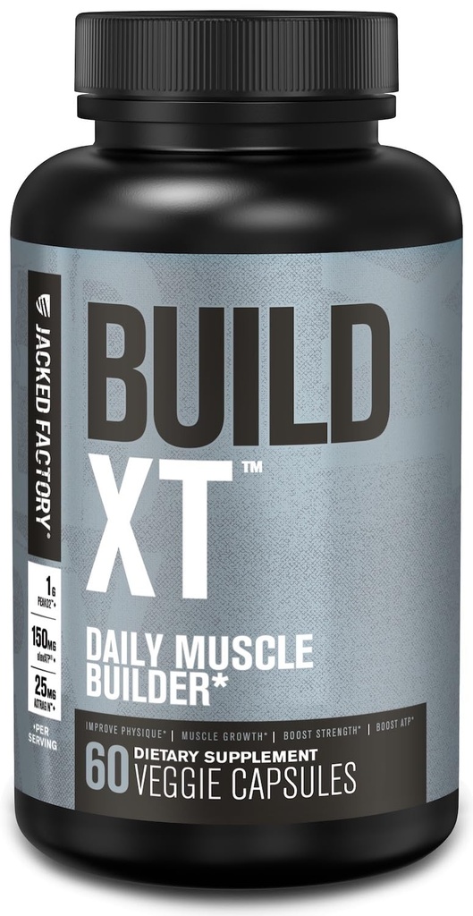 Jacked Factory Build-XT Daily Muscle Builder & Performance Enhancer - Integratore per la costruzione del muscolo per la forza muscolare e la crescita | Ingredienti marchiati Peak02, ElevATP, & Astragin - 60 pillole Veggie