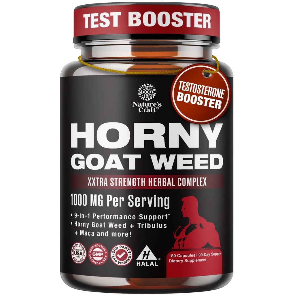 Arrapato Goat Weed per gli uomini - Extra Forza Male Supplemento con Black Maca Root, Tongkat Ali, Saw Palmetto & Panax Ginseng Estratto per Stamina & Energy - 180 capsule