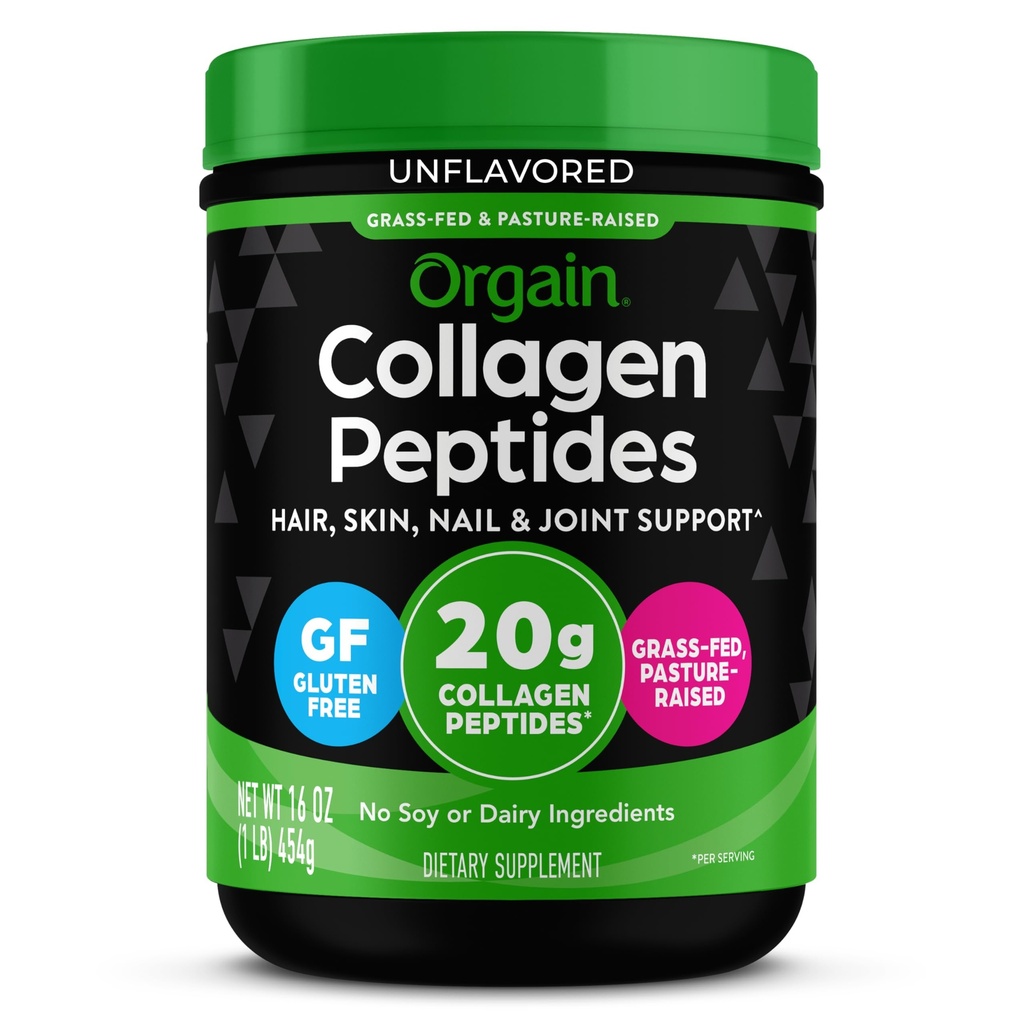 Orgain Hydrolysed Collagen Peptides Pulver für Frauen & Männer, 20g Gras Fed Collagen, Unflavored - Haar, Haut, Nagel, & Joint Support Supplement, Paleo & Keto, Non-GMO, Typ I und III, 1lb