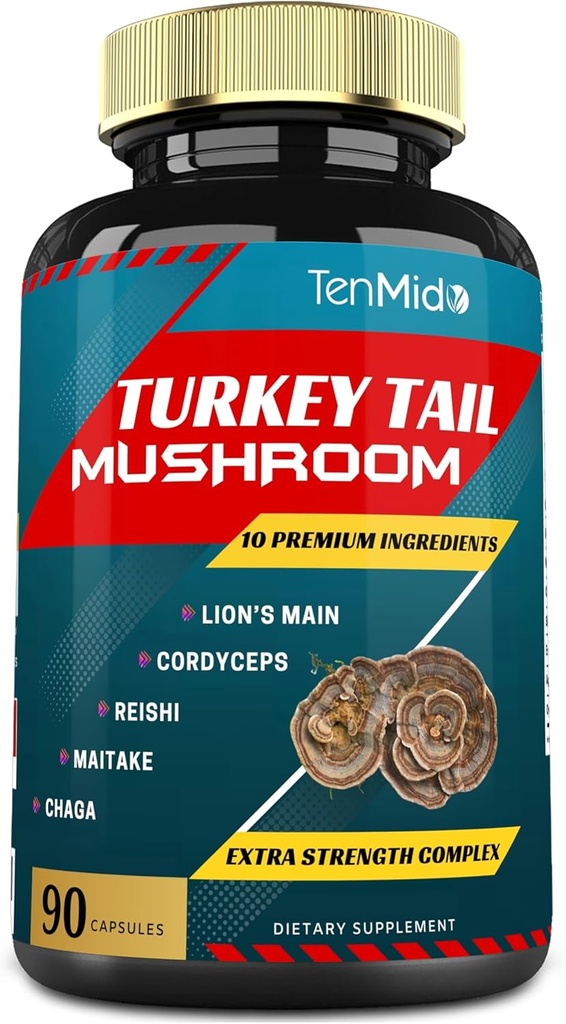 Turquie Tail Extrait de complément de champignons avec la crinière de Lions, Cordyceps, Reishi et plus, 10 herbes en 1-