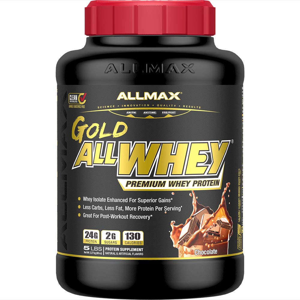 ALLMAX Nutrition Gold ALLWHEY, Chocolate- 5 lb - 24 Grammi di Proteine Per Scoop - Gluten Free, Low Carb & Low Sugar - Circa 71 Serve