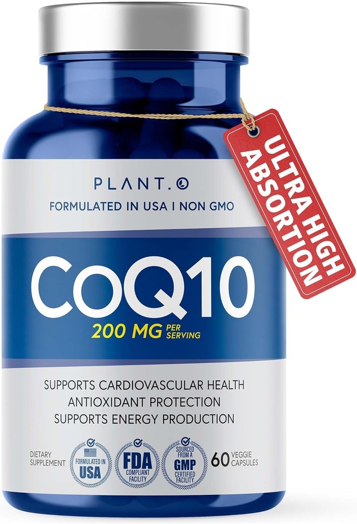 CoQ10 200mg Softgels -Coenzyme de libération rapide Premium Q10 - Supplément cardiaque, production d'énergie, support immunitaire -60 Capsules liquides