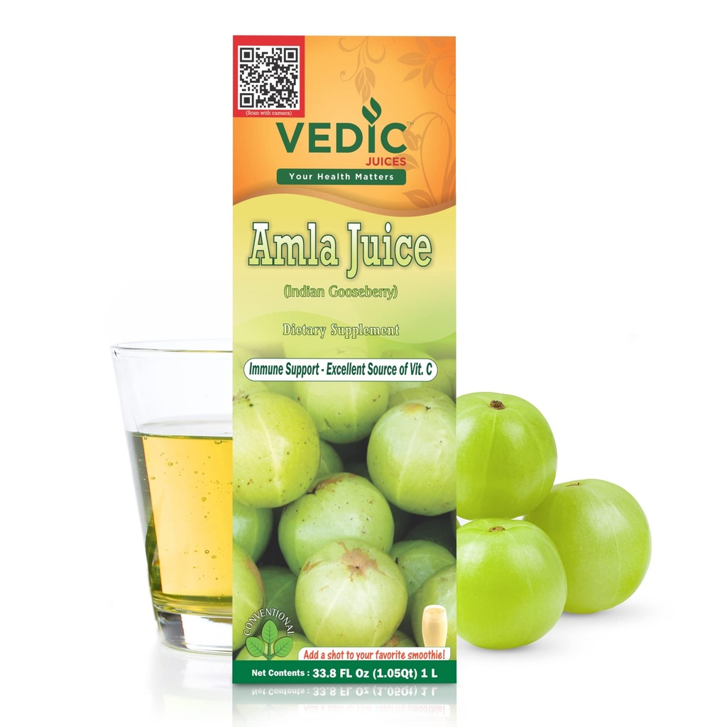 Vedic Juices Amla Juice, Indian Gooseberry Supplement mit Vitamin C für Gut Health, und Haarwachstum, Kräutergetränk - 1 Liter