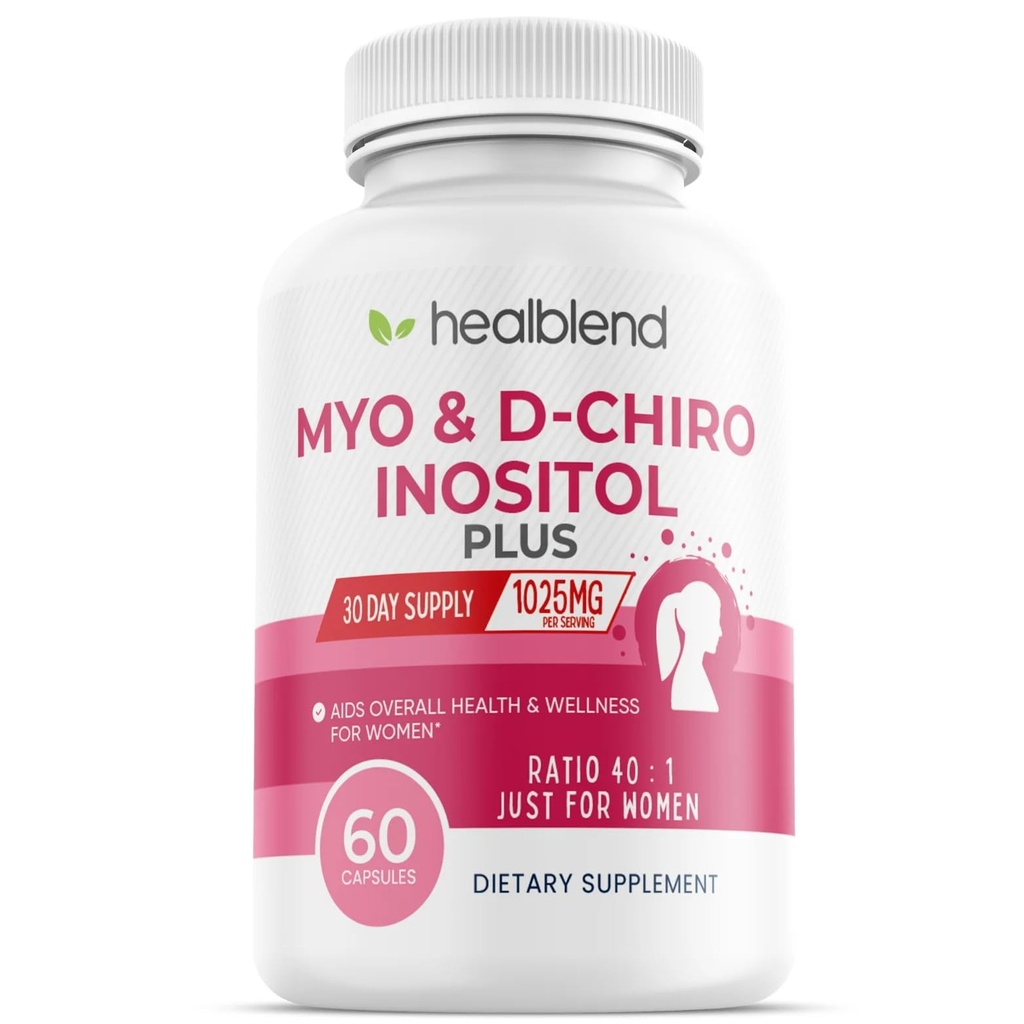 Myo & D-Chiro Inositol Plus Supplement Blend, Hormonal Balance, Gesunde Ovulation und allgemeine Wellness-Unterstützung für Frauen, Fruchtbarkeit und Schwangerschaft Gesundheit, 60 Kapseln