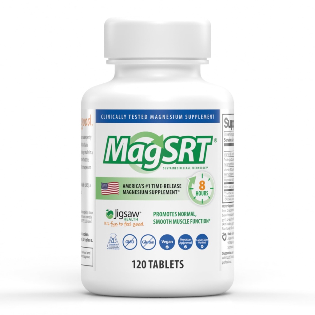 Jigsaw Gesundheit MagSRT | Magnesium Supplement mit Vitamin B6, Folate & B12 | 120 Tabletten | 30 Servierungen