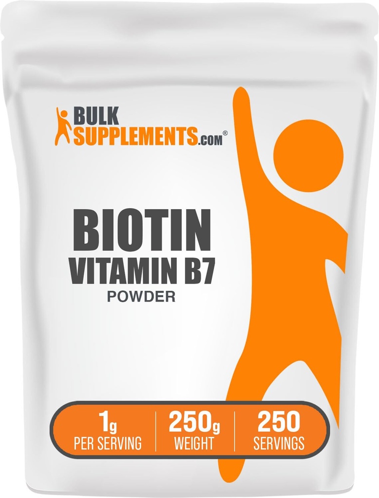 BulkSupplements.com Biotin 10000mcg Pulver - Vitamin B7, Vitamine für Haar, Haut und Nägel - Glutenfrei, 1g pro Portion (10mg Biotin), 250g (8.8 oz) (Pack von 1)