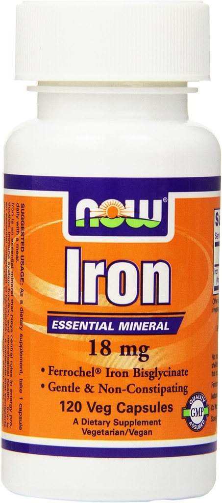 NOW Iron 18 mg, 120 capsule di veg