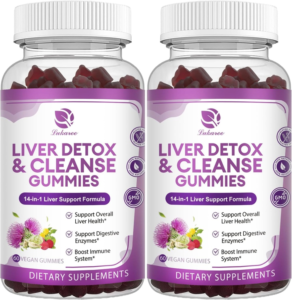 Liver Cleanse Detox & Repair Gummis - Extra Strength 14 in 1 Liver Support Supplement w/Milk Thistle Silymarin,Dandelion, Artichoke Extract & Elderberry - No Sugar, Liver Health Supplement -120 Ct
