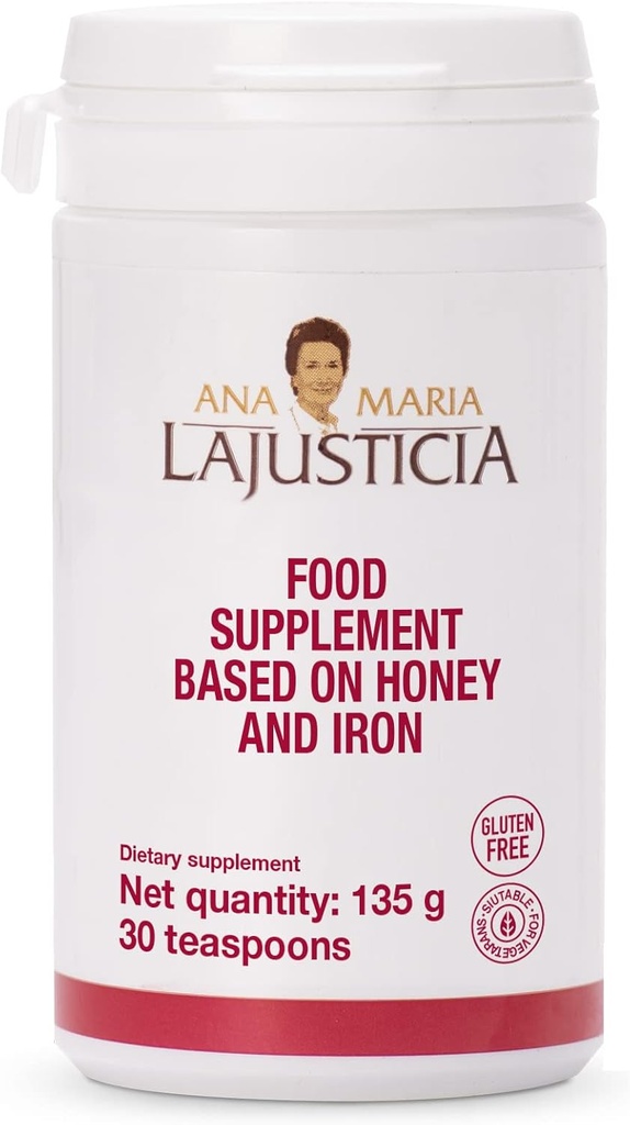 Ana Maria Lajusticia - Eisen mit Honig - Nahrungsergänzung - 135g (30 Teelöffel)- Milch und Gluten frei. Vegetarisch freundlich. Perfekt, um Vaskuläre Gesundheit zu fördern.