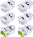 6 Pack Pill Organizer Pocket Small Case Holder Am Pm Pill Case Portable Two Compartment Round Travel 2 volte al giorno per il supplemento di medicina della vitamina (clear)