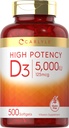 Carlyle Vitamin D3 5000 IU Softgels | 500 Count | Dimensione del valore | Non OGM e Gluten Supplemento gratuito | Formula ad alta potenza | 125mcg