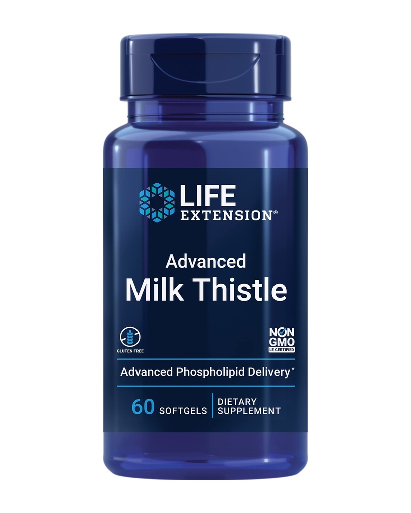 Life Extension Advanced Milk Thistle, Silymarin, Silybin, Phospholipide, Fördert gesunde Leberfunktion, Glutenfrei, Non-GMO, 60 Softgels