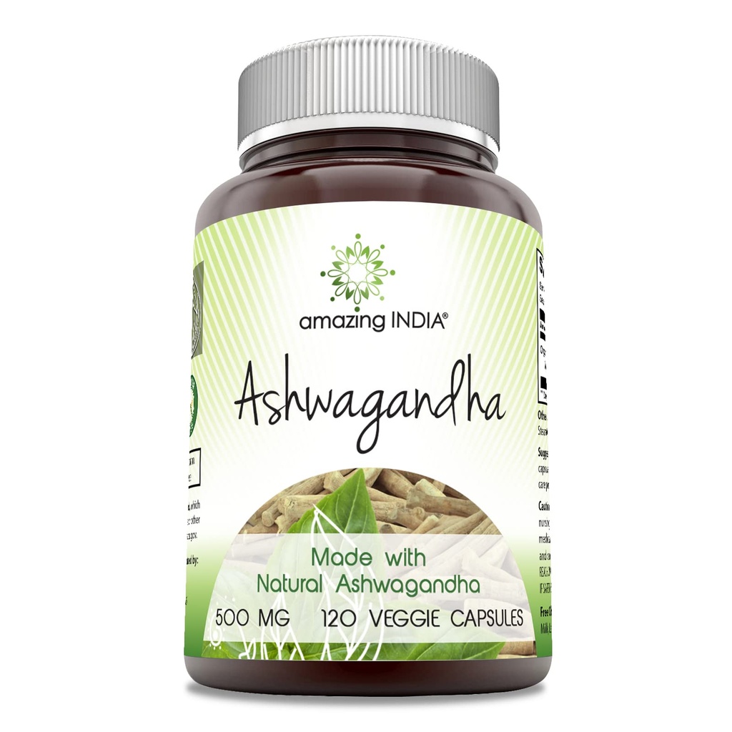 Incredibile India Ashwagandha Supplemento | 500 Mg Per Serving | 120 Veggie Capsule | Non-GMO | Gluten Free | Made in USA | Ideale per vegetariani