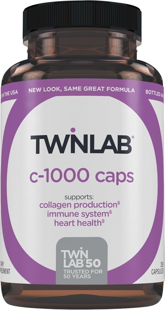 Twinlab C-1000 Caps - Suppléments de soutien immunitaire en vitamine C pour hommes et femmes - 250 capsules