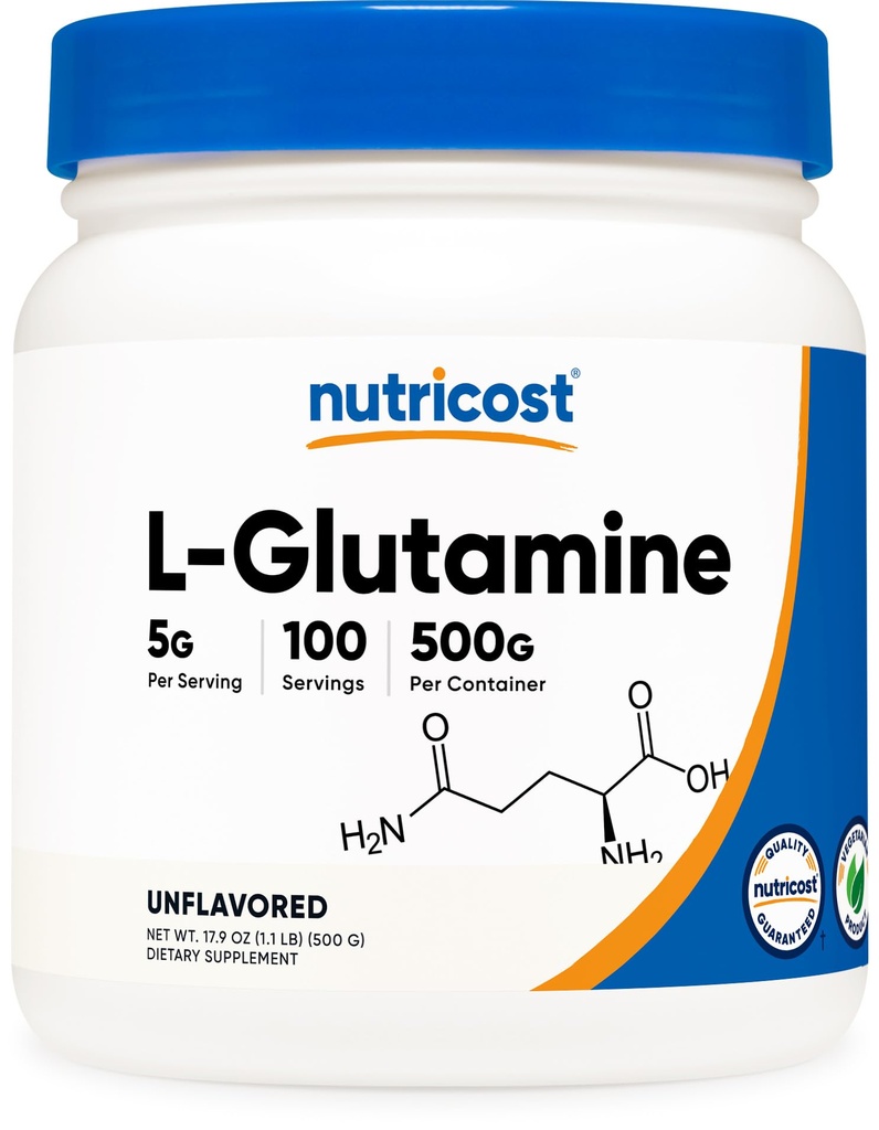 Nutricost L-Glutamin-Pulver (500 Gramm) nicht aromatisiert - Glutenfrei & Nicht-GVO, 100 Portionen
