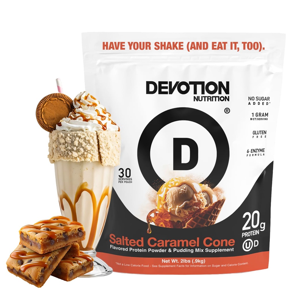 Dévotion Nutrition Mélange de poudre de protéines sans gluten, sans kéto, sans sucre ajouté.