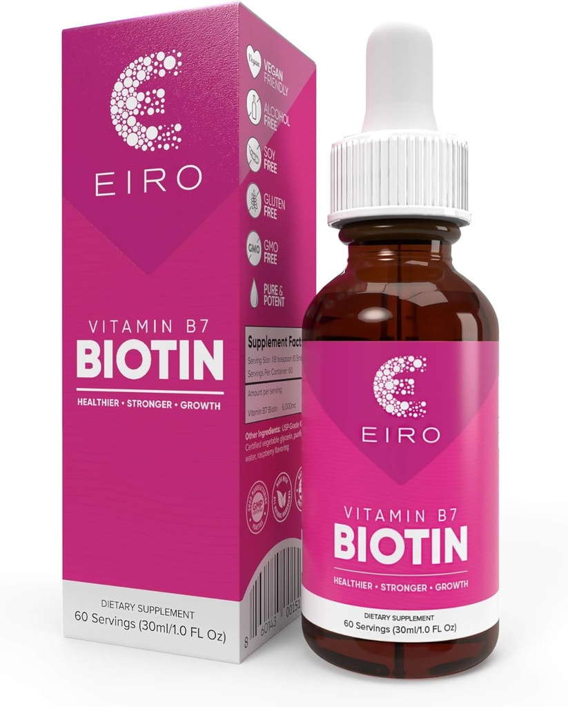 EIRO Biotin Flüssigkeitstropfen | 6000mcg pro Portion | Gesunder, stärker, schneller - Haar & Nägel | Überlegene Absorption