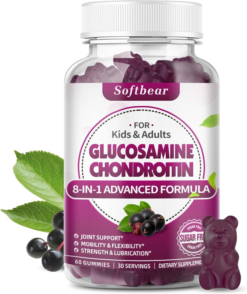 Weichbear Glucosamine Chondroitin Gummis, Zucker freie Glucosamin Chondroitin MSM Beilage mit Elderberry Turmeric Unterstützt Joint Health & Antioxidant, Elderberry Flavored 60 Count