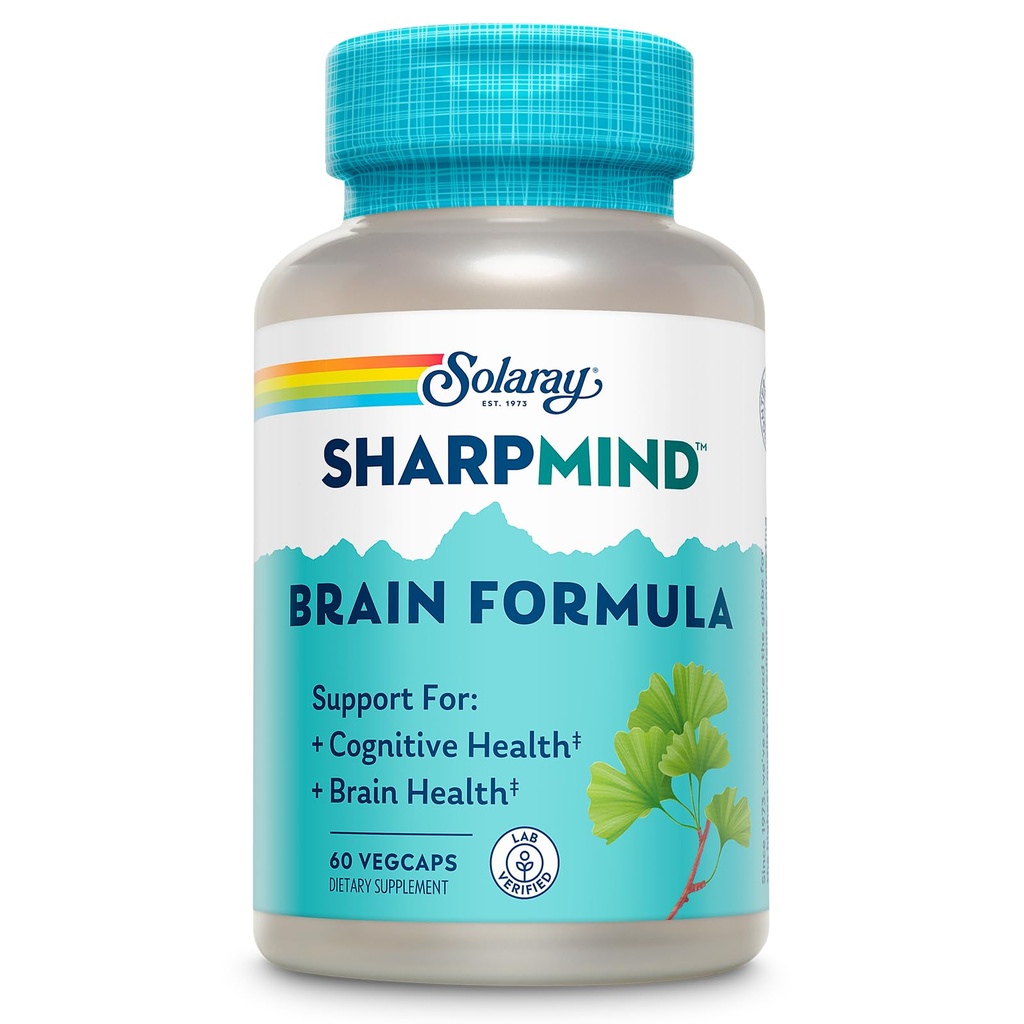 SOLARAY SharpMind Brain Support Formula - Integratori Nootropic Brain - Supporto per la salute cognitiva e cerebrale con Ginkgo Biloba - Garanzia 60 giorni, 60 Servings, 60 VegCaps