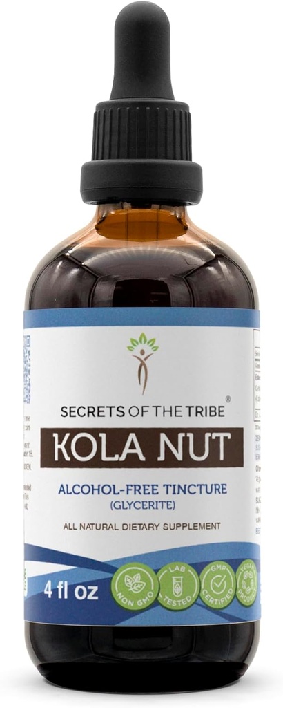 Segreti della Tribe Kola Nut Tincture Alcohol-Free Extract, Kola nut (Cola Acuminate) Dried Nut (4 FL OZ)