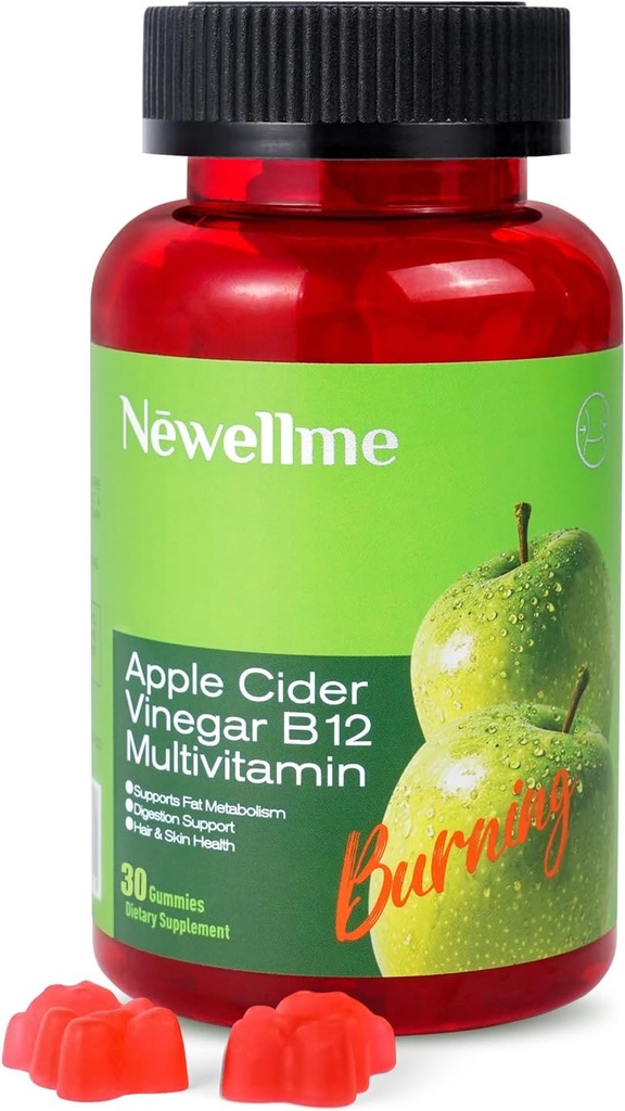 NEWELLME Aceto di sidro di mele Gummies B12 Multivitamin,ACV Supplemento di vitamine gommose, Supplemento vegetariano per le donne e gli uomini, Non OGM, Sostenere livelli di energia normale & Gummies 30 Gummies (30)