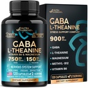GABA L-teanina 900 mg - Made in USA - Magnesio | Vitamina B6 - Calma, sonno, Relax & Mood Support - 750 mg Gamma AminoButyric Acid, 150 mg L-teanina - Non-Habit Forming, Vegan - 120 capsule
