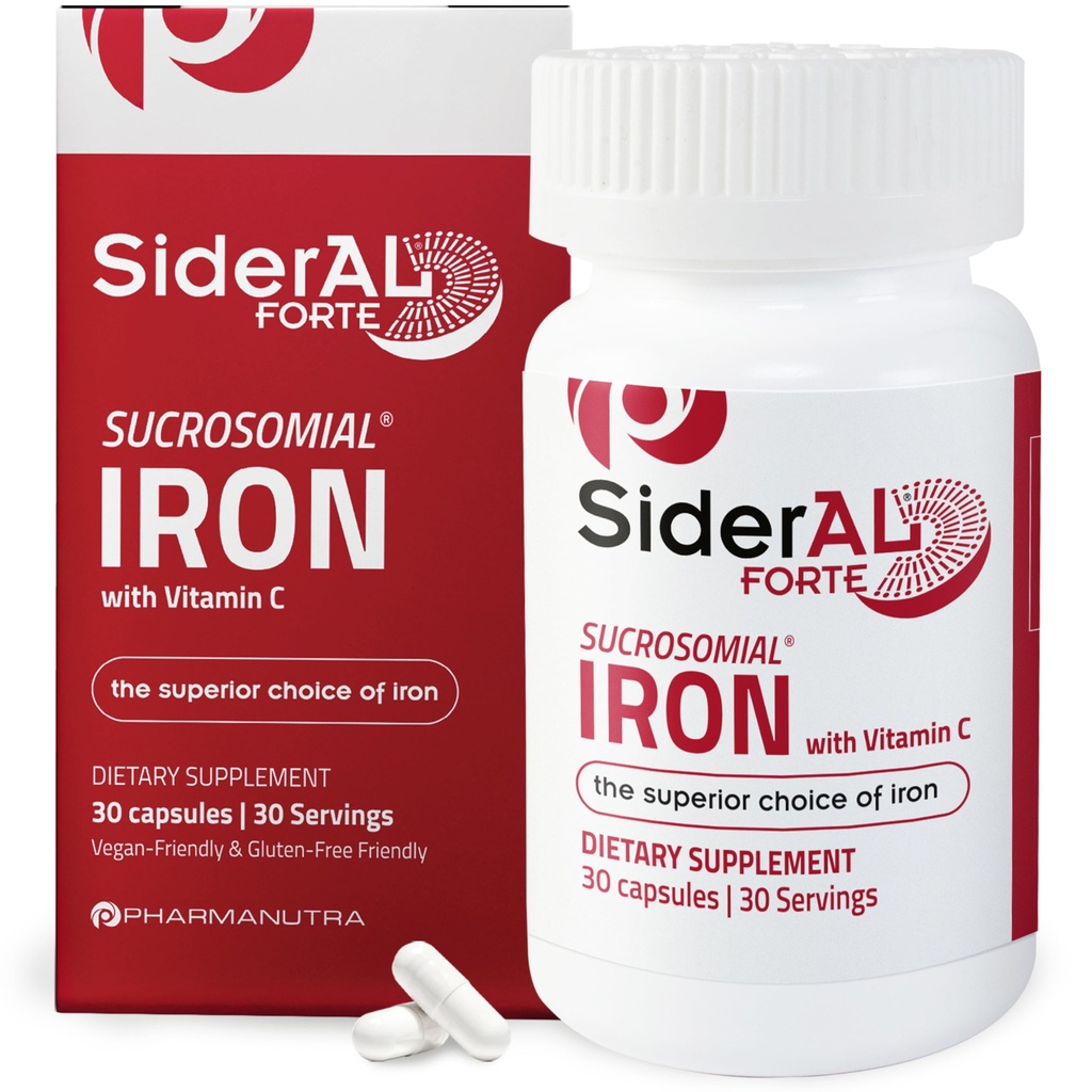 SiderAL Forte Eisenergänzung Klinisch erwiesen, um Niveaus ohne Nebenwirkungen zu erhöhen | Sucrosomial High Absorption Gentle Iron Pillen für Frauen und Männer | Vitamin C | Anämie & Energy Support | 30 ct