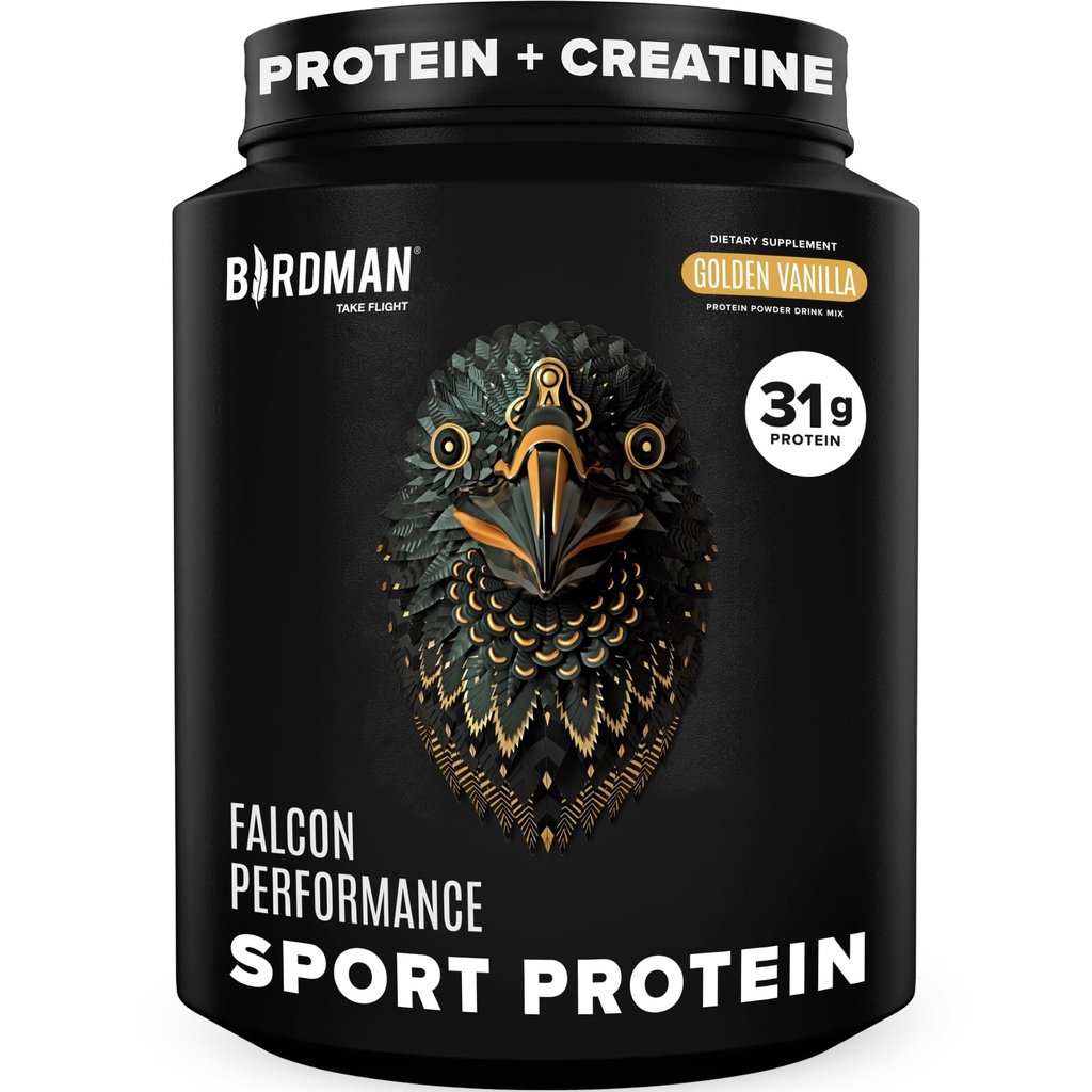 BIRDMAN Falcon Performance Vegan Protein Powder, 31g Protein, 5g Kreatin, 5g BCAA, Probiotics, Elektrolyte, Pre Workout, Low Carb, Sugar Free & Dairy Free, Plant Based Vanilla Protein -19 Servings