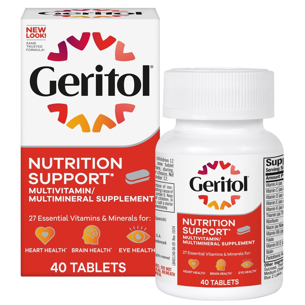 Geritol, Multivitamin-Ergänzung, Enthält B-Vitamine, Antioxidantien, Vitamine C, E & D und Eisen, 26 essentielle Vitamine und Mineralstoffe, Glutenfrei, Non-GMO, keine künstlichen Süßungsmittel, 40 Tabletten