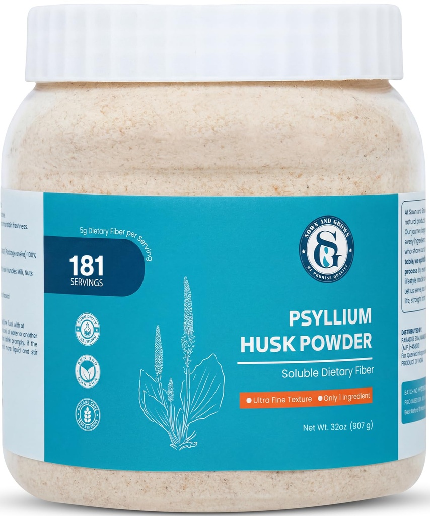Psyllium Husk Pulver- 2lb, 32oz | Einfaches Mischen der Nahrungsfaser | Reinigen Sie Ihr Verdauungssystem | Fein gemahlenes Pulver | Ideal für Keto Backen | Non-GMO